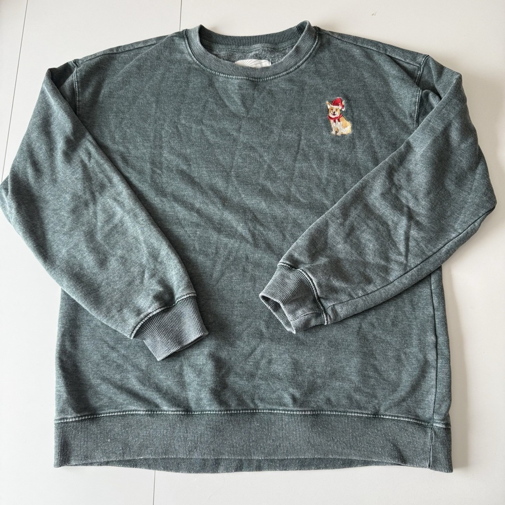 CC California Santa Corgi Women's Green Crewneck Sweatshirt Size Small Oversized